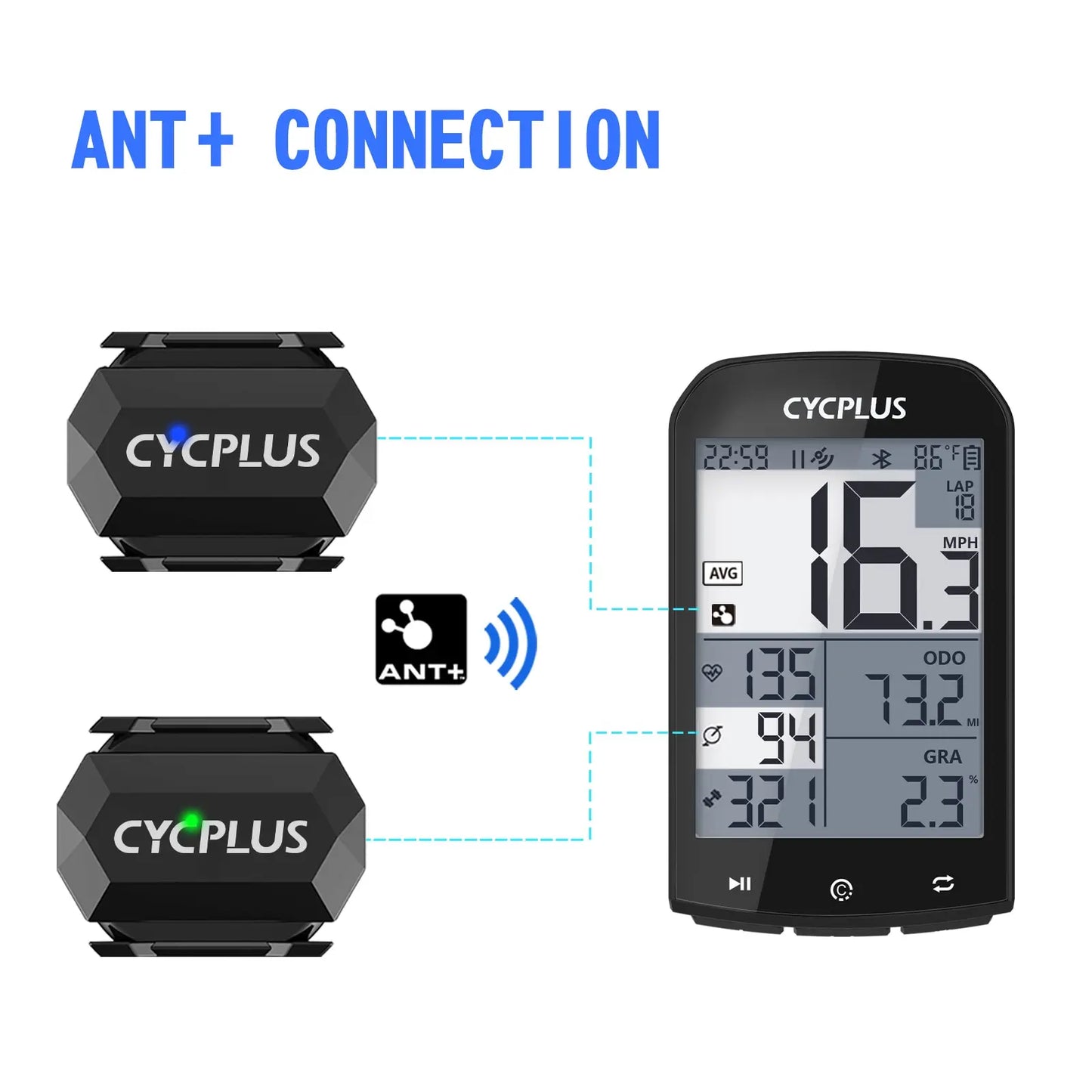 CYCPLUS Dual Sensor: Cadence & Speed, ANT+ BLE 5.0, for XOSS Strava