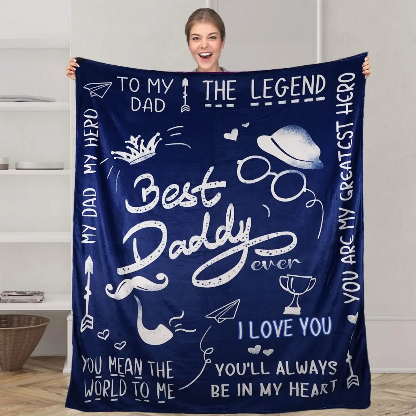 Styleship-Dad Blanket The Best Dad Print Throw Blanket，Soft Cozy Luxury for Father Daddy Papa Pappy Grandpa，Men Gift for Fathers Day Birthday Christmas