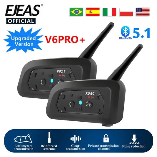 EJEAS V6 PRO Motorcycle Intercom Helmet Bluetooth Headset 6 Riders 800m Communicator Waterproof