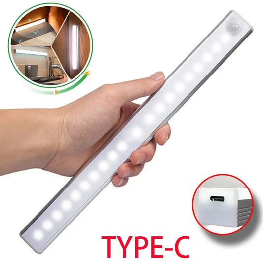 LED Motion Sensor Under Cabinet Closet Light USB Rechargeable Kitchen Lamp Strip