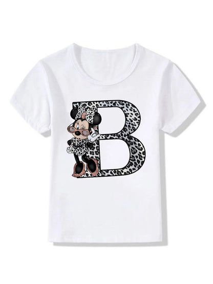 T-shirt Disney Mickey Mouse Minnie Leopard Blouse Letter Women Tops White Short Sleeve Shirt Aesthetic clothing