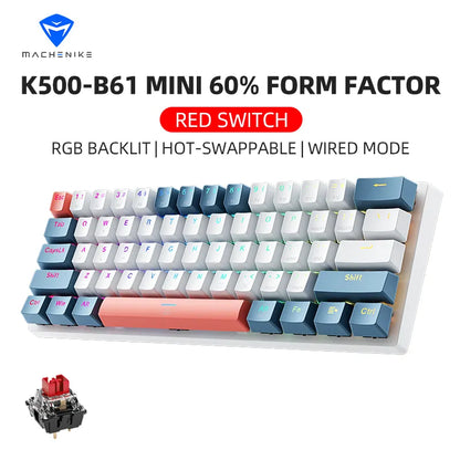 Machenike K500-B61 Mini Mechanical Keybaord 60% Form Factor 61Keys Gaming Keyboard Wired