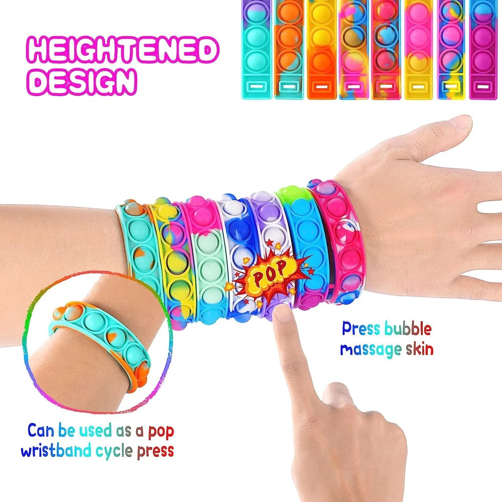 Party Favors- 12PCS Fidget Toys Pop Bracelet Party Favors Bubble Bracelets Push