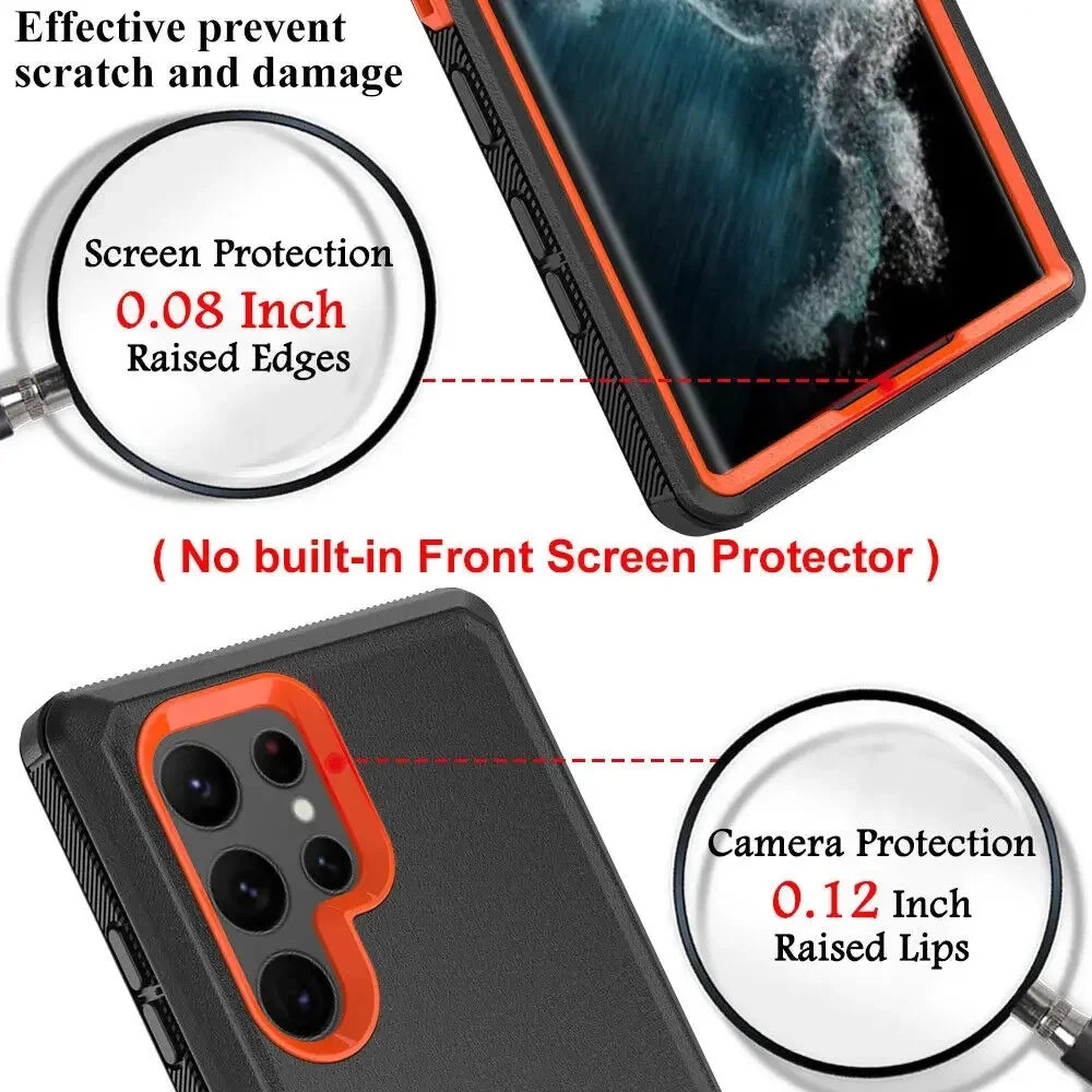 3 IN1 For Samsung Galaxy S22 S21 S20 S23 S24 ULTRA S10 Plus Note 20 10 9 8 Heavy Duty Armor Shockproof + Belt Clip Case Cover