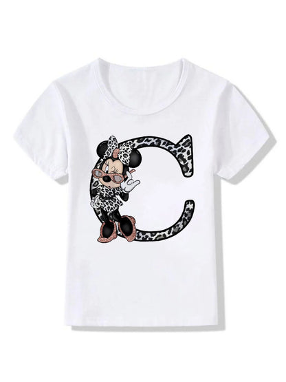 T-shirt Disney Mickey Mouse Minnie Leopard Blouse Letter Women Tops White Short Sleeve Shirt Aesthetic clothing