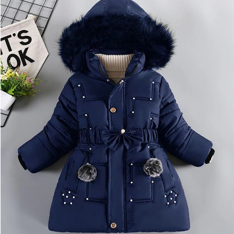 4-12 Years Winter Girls Jacket Fur Collar Warm Princess Coat