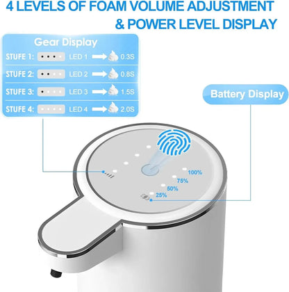 Touchless Foaming Automatic Soap Dispenser  380ml USB Rechargeable Electric 4 Level Adjustable Foam Soap Dispenser